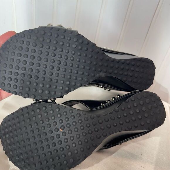 Harley-Davidson Black Wedge Slide Sandals 8.5M Studded Buckle Platform Biker Y2K - Picture 9 of 10